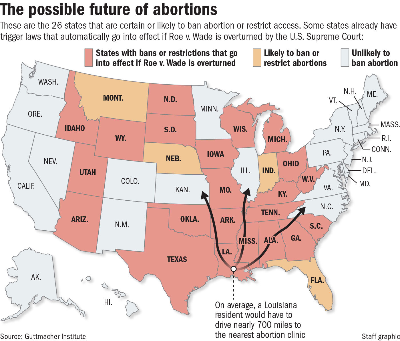 Abortion laws U.S. state map 2022